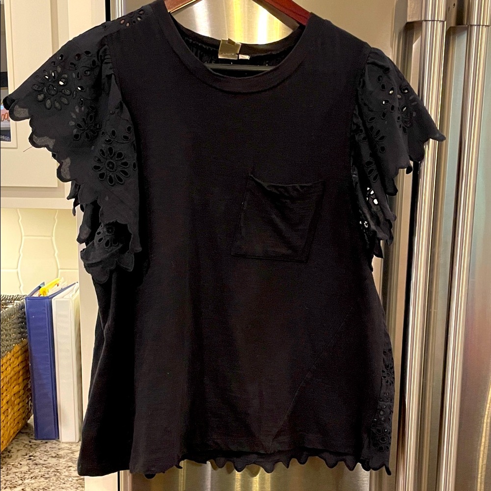 Elegant Black Eyelet Sleeve Women's Top